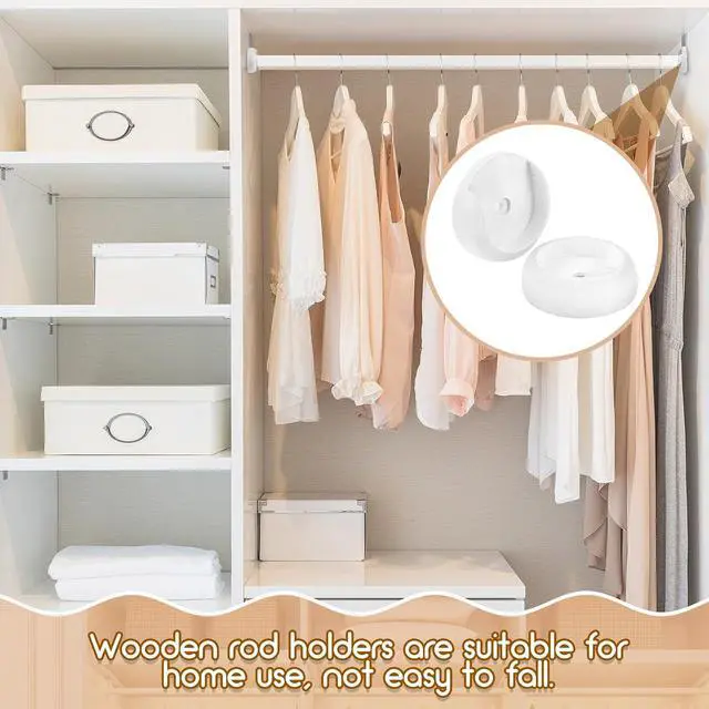 Alt view image 5 of 7 - Yookeer 4 Pack Wood Closet Rod Socket 1-3/8" Pole Holders,white | Wall Mount Brackets for Hanging Poles, Curtain Rods, Includes Screws, Wardrobe Hallway Bathroom Use, Wooden Finish
