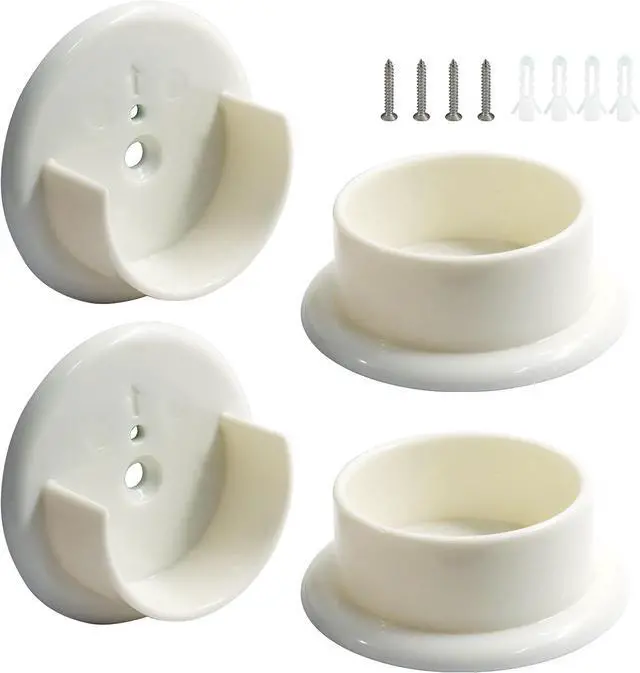 Main image of 2 Sets Plastic Closet Pole Sockets, 1-3/8" U-Shaped Rod Holders | Universal, for Wardrobe, Curtain, Heavy Duty Rod Support Brackets, White