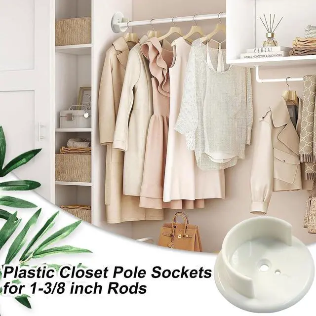 Alt view image 5 of 7 - 2 Sets Plastic Closet Pole Sockets, 1-3/8" U-Shaped Rod Holders | Universal, for Wardrobe, Curtain, Heavy Duty Rod Support Brackets, White
