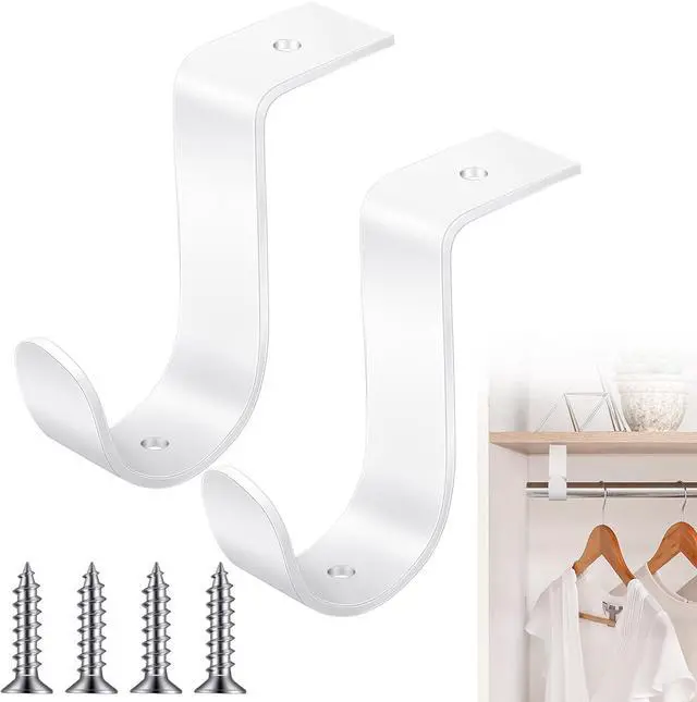 Main image of Hicarer 2 Pcs Closet Rod Brackets Metal White 1.5 Inch | Heavy Duty Wall Mount Rod Brackets, with Screws, Closet Pole Support, for Living Room Bedroom Shelf Office
