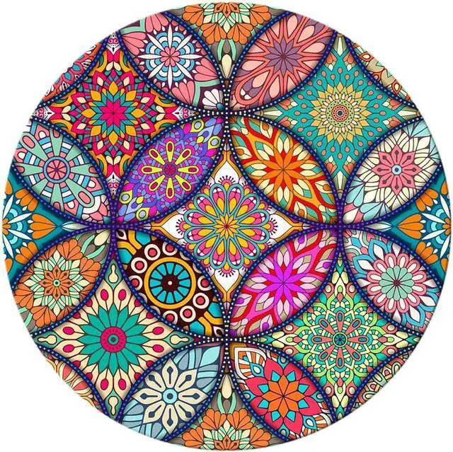 Main image of BOSOBO Cute Mouse Pad, Round Mandala Mouse Mat with Design, Non-Slip Rubber Base Mousepad with Stitched Edge, Waterproof Women Small Size 7.9 x 7.9 Inch, Pretty Mandala