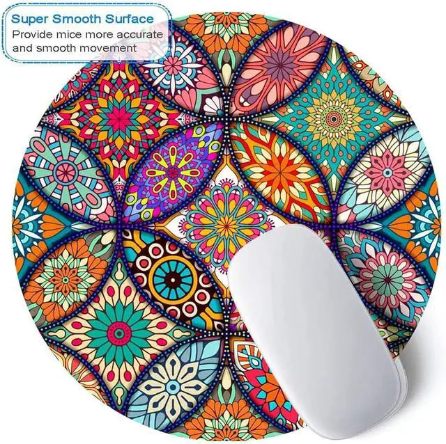 Alt view image 2 of 7 - BOSOBO Cute Mouse Pad, Round Mandala Mouse Mat with Design, Non-Slip Rubber Base Mousepad with Stitched Edge, Waterproof Women Small Size 7.9 x 7.9 Inch, Pretty Mandala