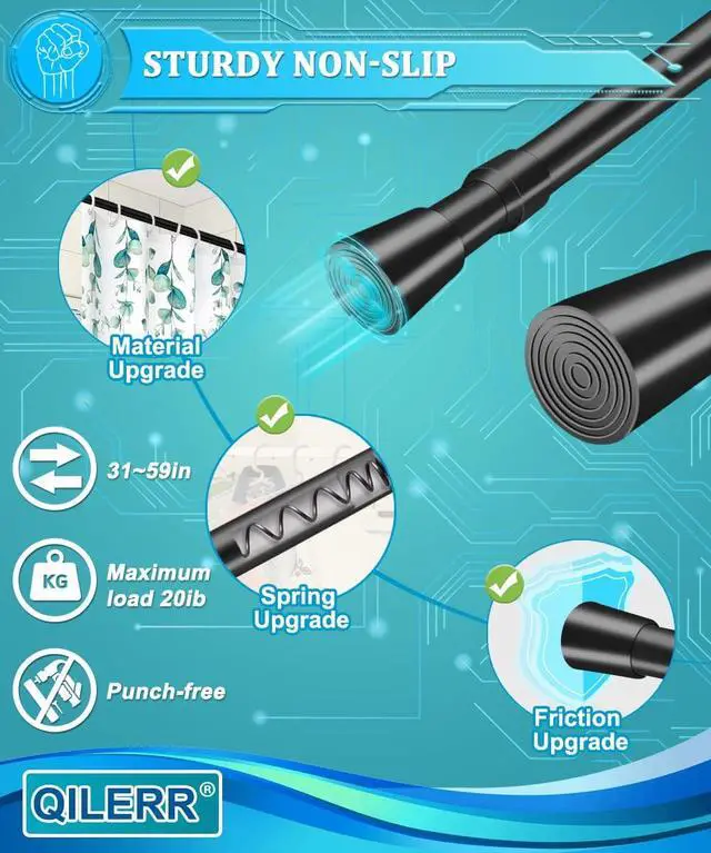 Alt view image 2 of 7 - Small Tension Rods 16 to 28 Inches, Adjustable Short Extension Curtain Rod, Heavy Duty Spring Loaded Mini tension rods for Windows, Curtain, Closet, Clothes, Diameter 1inch, Black