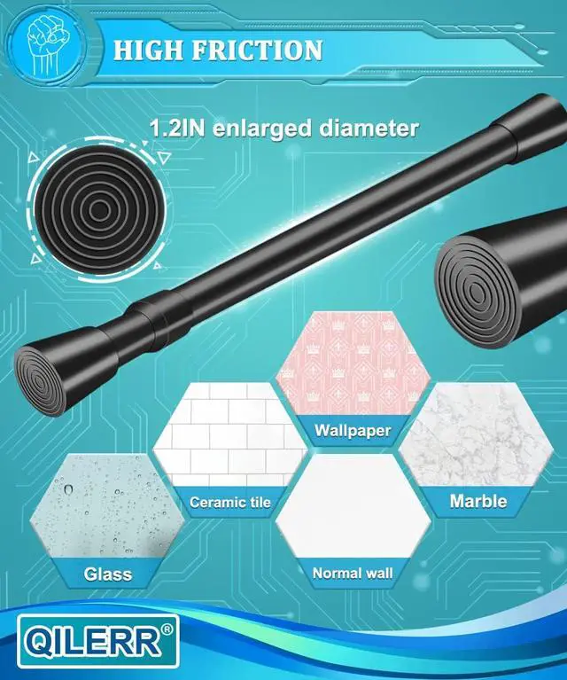 Alt view image 3 of 7 - Small Tension Rods 16 to 28 Inches, Adjustable Short Extension Curtain Rod, Heavy Duty Spring Loaded Mini tension rods for Windows, Curtain, Closet, Clothes, Diameter 1inch, Black