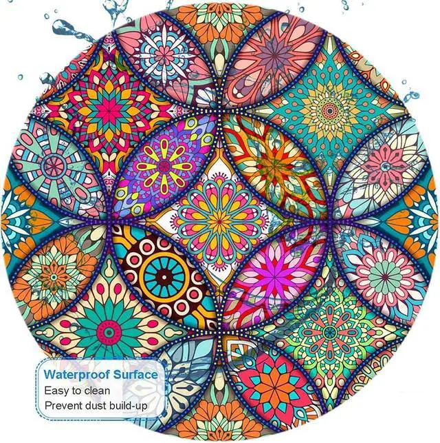 Alt view image 6 of 7 - BOSOBO Cute Mouse Pad, Round Mandala Mouse Mat with Design, Non-Slip Rubber Base Mousepad with Stitched Edge, Waterproof Women Small Size 7.9 x 7.9 Inch, Pretty Mandala