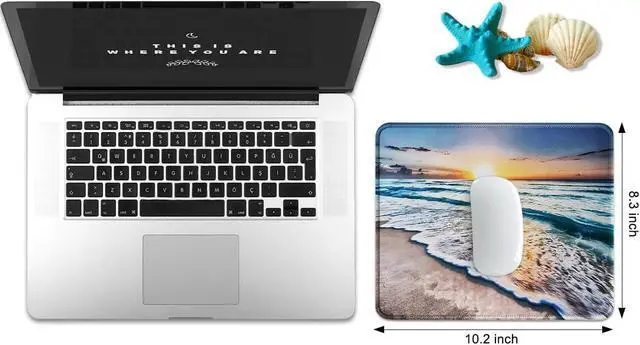 Alt view image 2 of 7 - JIKIOU Mouse Pad with Stitched Edge, Portable Size-10.2x8.3in Beach | Anti-Fray, Comfortable Smooth Lycra Surface, Non-Slip Rubber Base, Machine Washable Fade-resistant, Compatible with All Mice