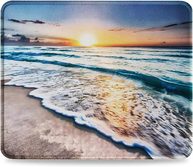 Main image of JIKIOU Mouse Pad with Stitched Edge, Portable Size-10.2x8.3in Beach | Anti-Fray, Comfortable Smooth Lycra Surface, Non-Slip Rubber Base, Machine Washable Fade-resistant, Compatible with All Mice