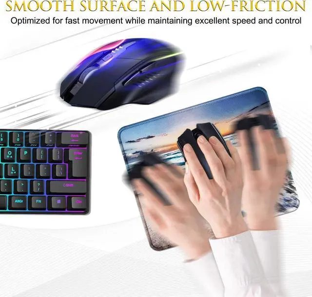 Alt view image 4 of 7 - JIKIOU Mouse Pad with Stitched Edge, Portable Size-10.2x8.3in Beach | Anti-Fray, Comfortable Smooth Lycra Surface, Non-Slip Rubber Base, Machine Washable Fade-resistant, Compatible with All Mice