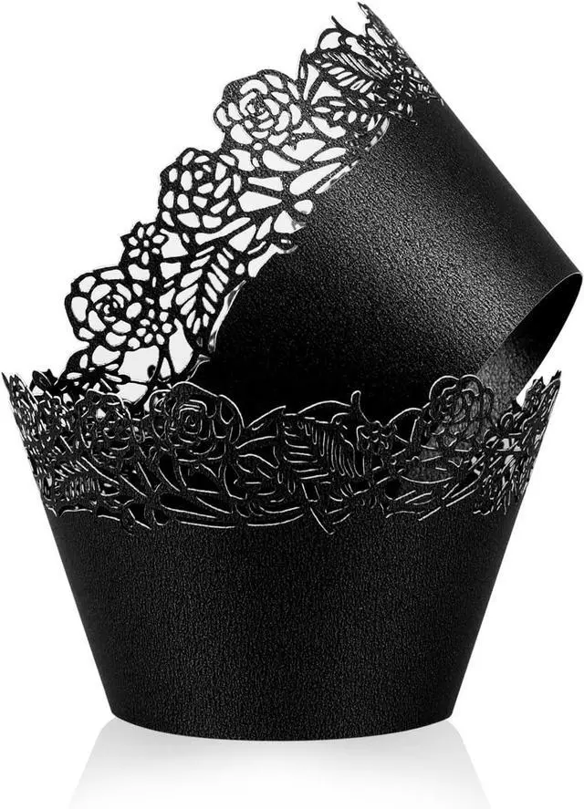 Main image of Cupcake Wrappers Pack of 50 Blue Filigree Artistic Bake Cake Paper Cups Little Vine Lace Laser Cut Liner Baking Cup Muffin Case Trays for Wedding Party Birthday Decoration -By KEIVA