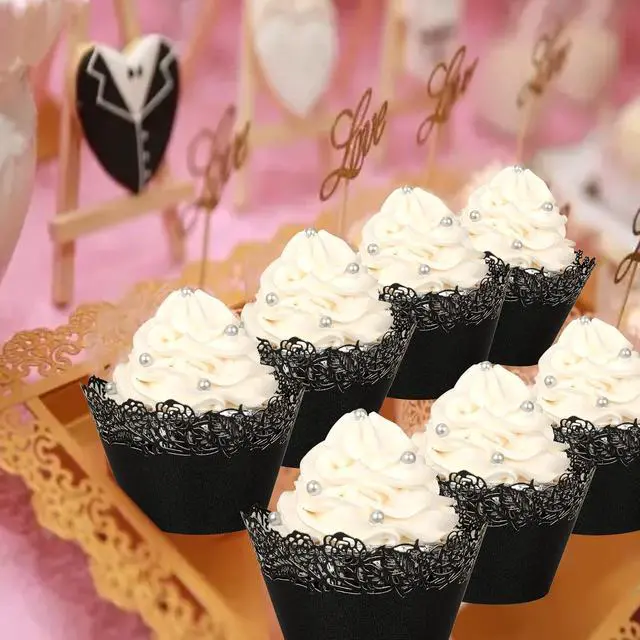 Alt view image 3 of 7 - Cupcake Wrappers Pack of 50 Blue Filigree Artistic Bake Cake Paper Cups Little Vine Lace Laser Cut Liner Baking Cup Muffin Case Trays for Wedding Party Birthday Decoration -By KEIVA