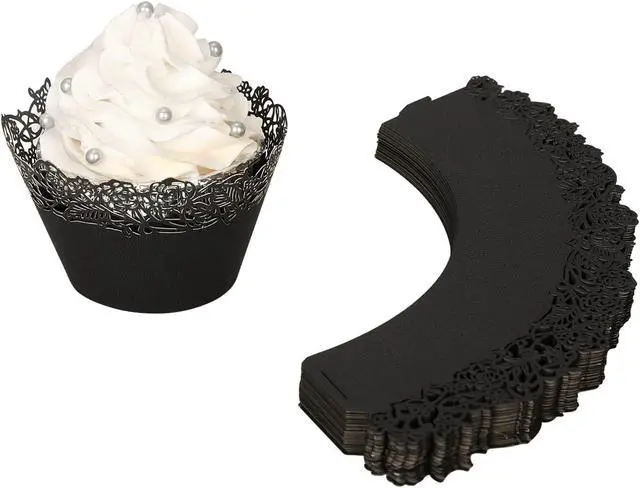 Alt view image 7 of 7 - Cupcake Wrappers Pack of 50 Blue Filigree Artistic Bake Cake Paper Cups Little Vine Lace Laser Cut Liner Baking Cup Muffin Case Trays for Wedding Party Birthday Decoration -By KEIVA