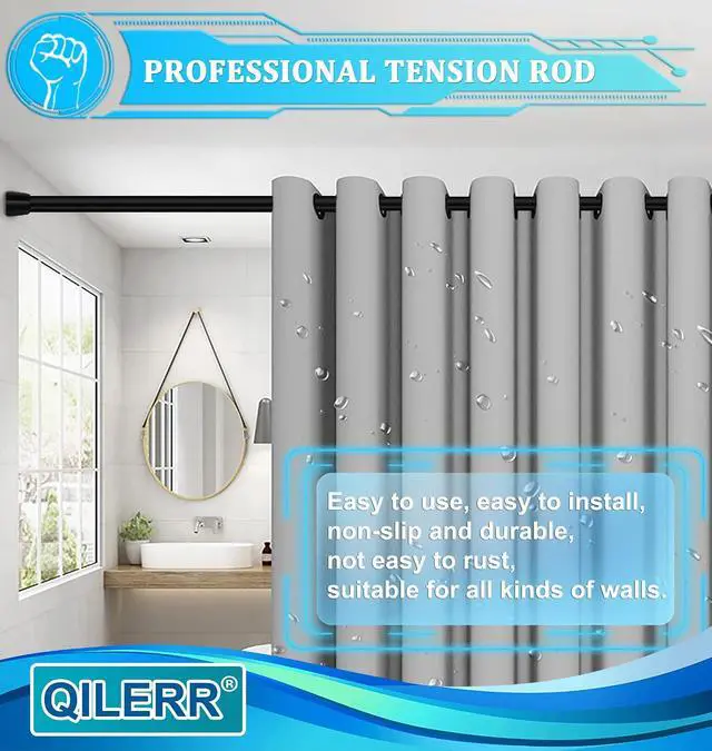 Alt view image 5 of 7 - Small Tension Rods 16 to 28 Inches, Adjustable Short Extension Curtain Rod, Heavy Duty Spring Loaded Mini tension rods for Windows, Curtain, Closet, Clothes, Diameter 1inch, Black