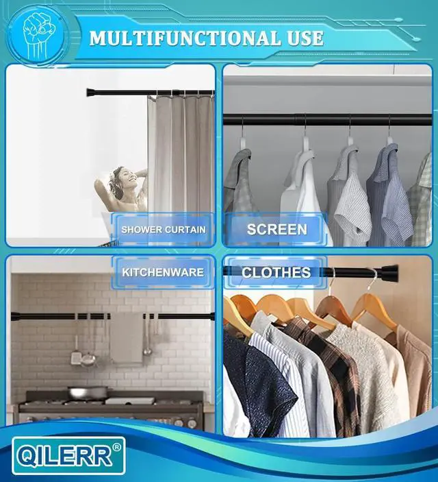 Alt view image 6 of 7 - Small Tension Rods 16 to 28 Inches, Adjustable Short Extension Curtain Rod, Heavy Duty Spring Loaded Mini tension rods for Windows, Curtain, Closet, Clothes, Diameter 1inch, Black