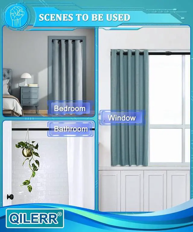 Alt view image 7 of 7 - Small Tension Rods 16 to 28 Inches, Adjustable Short Extension Curtain Rod, Heavy Duty Spring Loaded Mini tension rods for Windows, Curtain, Closet, Clothes, Diameter 1inch, Black