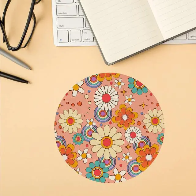 Alt view image 3 of 4 - QUICQOD Colorful Groovy Daisy Round Mouse Pad for Teen Girls 8.7 x 8.7 Inch | Floral Pad Gifts for Teen Girls, Cute Desk Decor for Women, Retro Colorful Daisy Mousepad for Home Office College Dorm