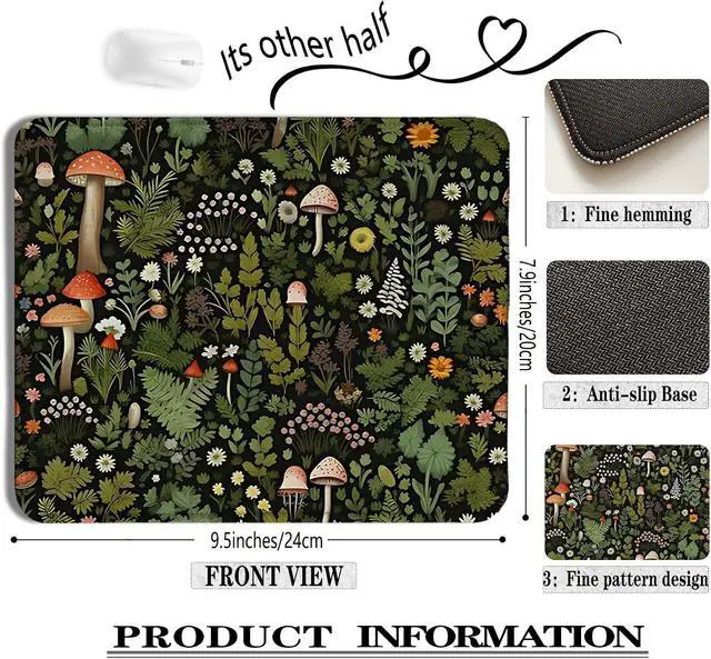 Alt view image 2 of 6 - Vintage Floral Mushroom Mouse Pad, Dark Cottagecore Botanical Mouse Pads for Wireless Mouse Computers Laptop Desk Accessories, Witchy Mouse Pad, Floral Mouse Pad, Plant Mouse Pad, 9.5x7.9 Inch