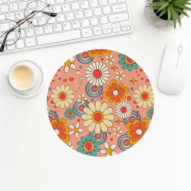 Alt view image 2 of 4 - QUICQOD Colorful Groovy Daisy Round Mouse Pad for Teen Girls 8.7 x 8.7 Inch | Floral Pad Gifts for Teen Girls, Cute Desk Decor for Women, Retro Colorful Daisy Mousepad for Home Office College Dorm