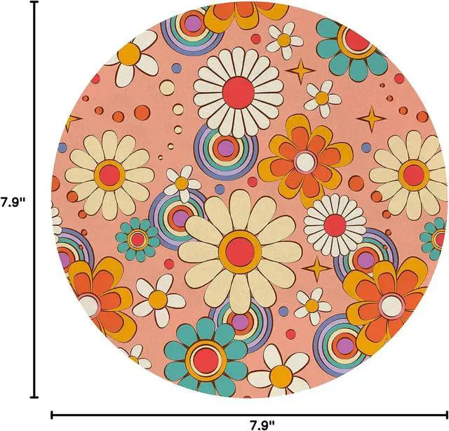 Alt view image 4 of 4 - QUICQOD Colorful Groovy Daisy Round Mouse Pad for Teen Girls 8.7 x 8.7 Inch | Floral Pad Gifts for Teen Girls, Cute Desk Decor for Women, Retro Colorful Daisy Mousepad for Home Office College Dorm