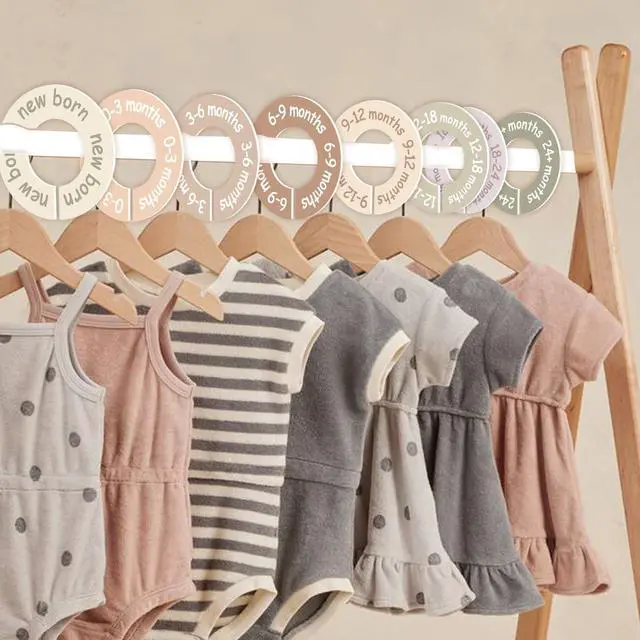 Alt view image 2 of 7 - cephira Baby Closet Dividers for Clothes Earth Tone Round Baby Clothes Dividers for Closet Rod, Nursery Closet Organizer & Decor, Clear Labels for Easy Sorting, Fits Most Rods