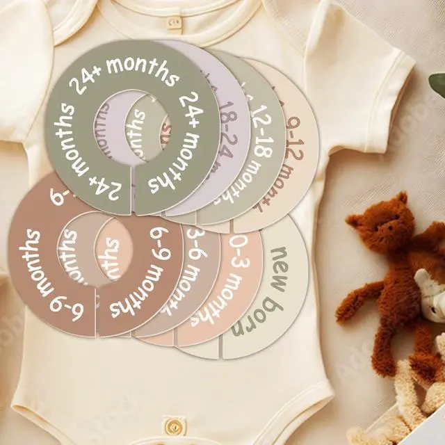 Alt view image 5 of 7 - cephira Baby Closet Dividers for Clothes Earth Tone Round Baby Clothes Dividers for Closet Rod, Nursery Closet Organizer & Decor, Clear Labels for Easy Sorting, Fits Most Rods