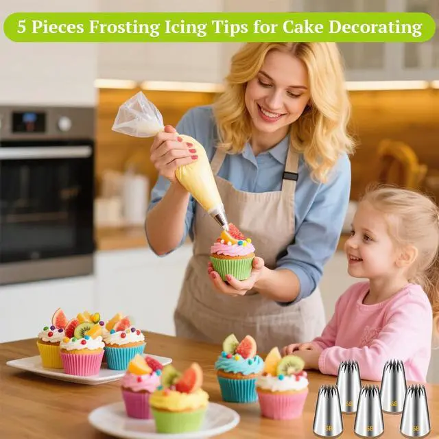 Alt view image 2 of 6 - Suuker 6B Piping Tips Set, 5-Piece Open Star Cake Decorating Tips | 5 Medium 6B Open Star Tips for Swirls, Stars, Shells on Cakes, Cupcakes and Cookies