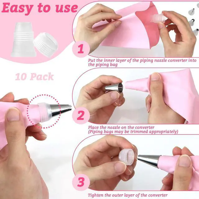 Alt view image 4 of 7 - 10 Pack Piping Bag Couplers for Icing Nozzles, Small Couplers for Piping Bags, Transparent