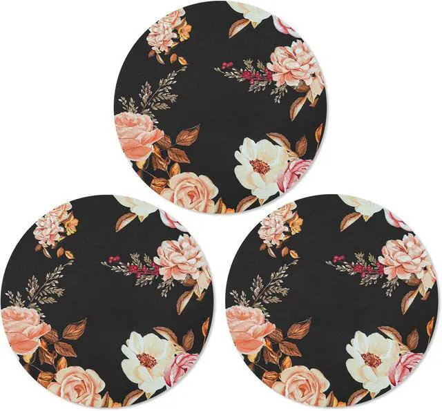 Main image of MOSISO 3 Pack Round Mouse Pad, 7.87 inch Peony Comfortable Mousepads, Black | Non-Slip Base, Washable Mousepads with Neoprene Cloth, Mouse Pads for Computers Laptop