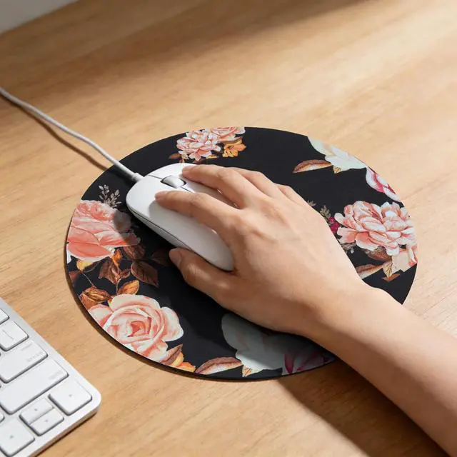 Alt view image 2 of 7 - MOSISO 3 Pack Round Mouse Pad, 7.87 inch Peony Comfortable Mousepads, Black | Non-Slip Base, Washable Mousepads with Neoprene Cloth, Mouse Pads for Computers Laptop