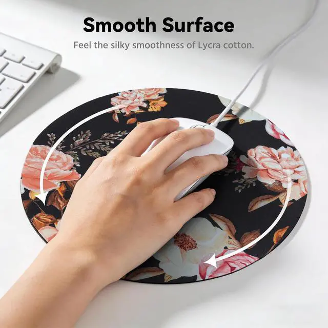 Alt view image 3 of 7 - MOSISO 3 Pack Round Mouse Pad, 7.87 inch Peony Comfortable Mousepads, Black | Non-Slip Base, Washable Mousepads with Neoprene Cloth, Mouse Pads for Computers Laptop