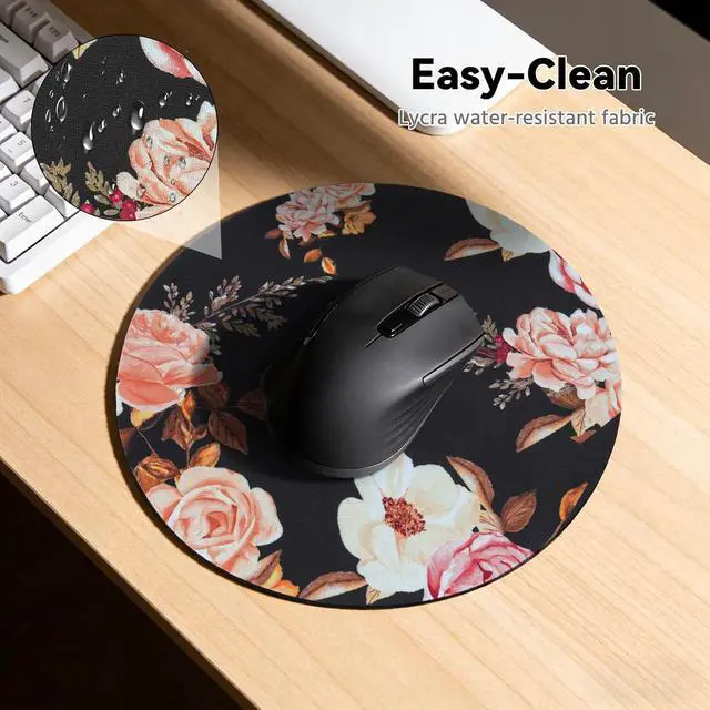 Alt view image 4 of 7 - MOSISO 3 Pack Round Mouse Pad, 7.87 inch Peony Comfortable Mousepads, Black | Non-Slip Base, Washable Mousepads with Neoprene Cloth, Mouse Pads for Computers Laptop