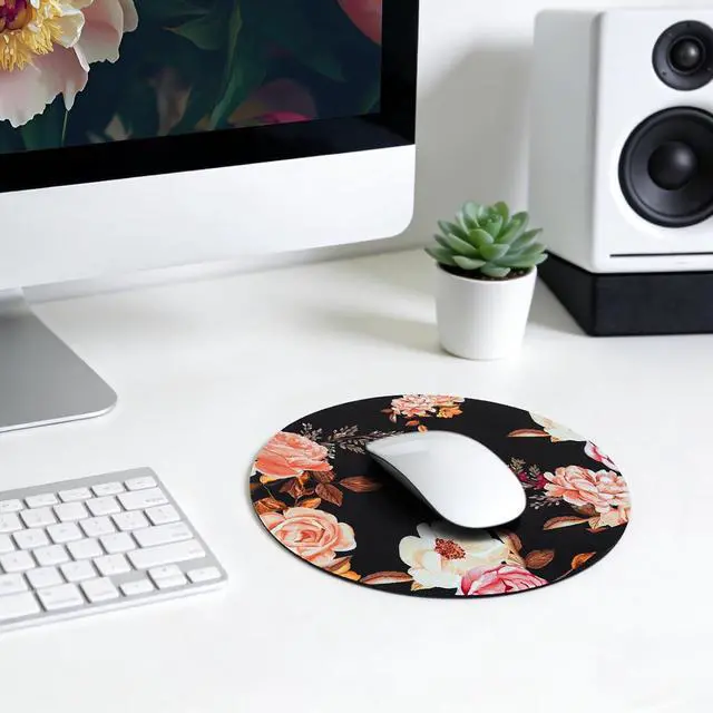 Alt view image 7 of 7 - MOSISO 3 Pack Round Mouse Pad, 7.87 inch Peony Comfortable Mousepads, Black | Non-Slip Base, Washable Mousepads with Neoprene Cloth, Mouse Pads for Computers Laptop