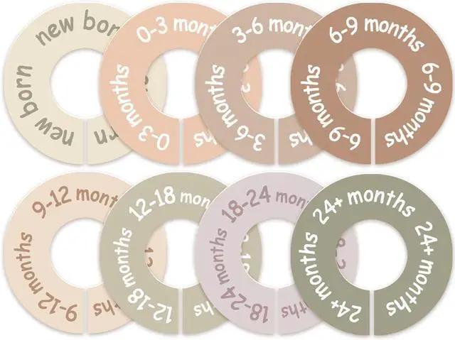 Main image of cephira Baby Closet Dividers for Clothes Earth Tone Round Baby Clothes Dividers for Closet Rod, Nursery Closet Organizer & Decor, Clear Labels for Easy Sorting, Fits Most Rods