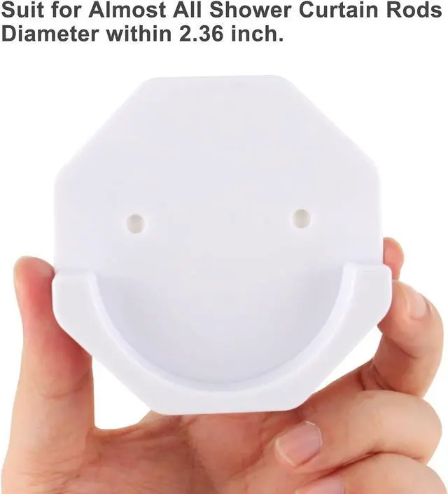 Alt view image 4 of 7 - Shower Rod Holders Adhesive Tension Curtain Brackets Stick on Pole End Caps Screw in Bar Hanging Supports for Wall Mounted in Bathroom Closet, U Shaped White Cups Plates Rod Protectors