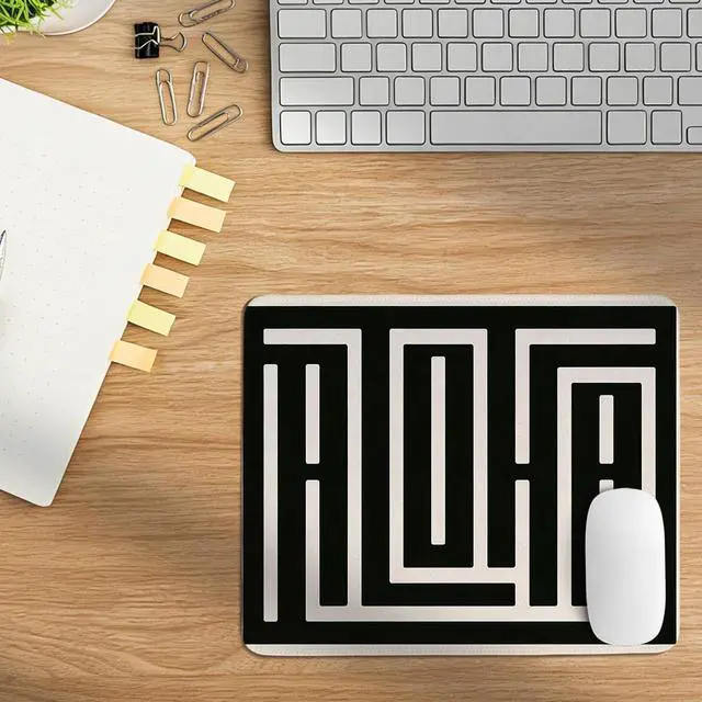 Alt view image 2 of 6 - Aloha Mouse Pad,Black White Retro Line Art Desk Mat for Computers Laptop,Summern Minimalist Hawaiian Desk Pad for Office Home Dorm Decor,Gifts for Hawaii Lovers Surfers,10.2x8.2Inch