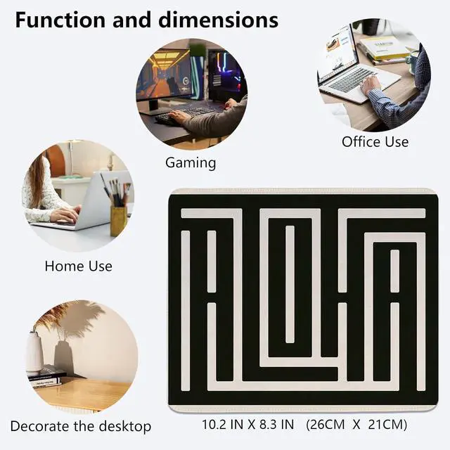 Alt view image 4 of 6 - Aloha Mouse Pad,Black White Retro Line Art Desk Mat for Computers Laptop,Summern Minimalist Hawaiian Desk Pad for Office Home Dorm Decor,Gifts for Hawaii Lovers Surfers,10.2x8.2Inch