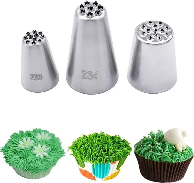 Main image of Grass Piping Tip for Cake Decorating,Grass Tip 233 234 29,Cake Icing Tips for Frosting Grass,Hair,Fur,3 Pcs