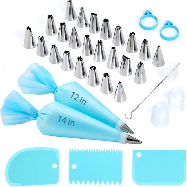 Main image of Piping Bags and Tips Set, Reusable Cake Decorating Kit | Beginner-Friendly for Home Bakers Using Icing Bags and Tips to Frost Cakes, Cupcakes, Cookies, Pastries and Desserts at Home