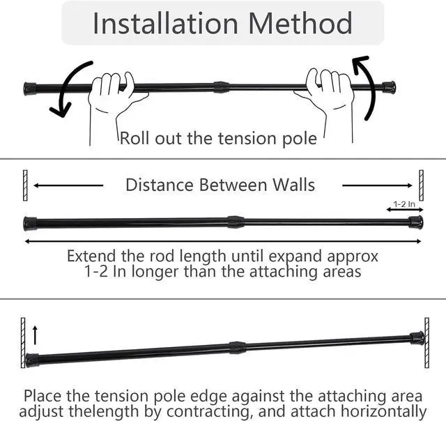Alt view image 7 of 7 - 2 Pack Tension Rods, Small Tension Rods 7-11 inches Adjustable Spring Steel Cupboard Bars Tension Curtain Rod Shower Rod Closet Rod Curtain Rods No Drilling, (Black, 7-11 in-2 Pcs)
