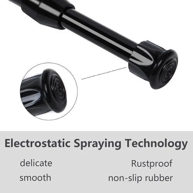 Alt view image 6 of 7 - 2 Pack Tension Rods, Small Tension Rods 7-11 inches Adjustable Spring Steel Cupboard Bars Tension Curtain Rod Shower Rod Closet Rod Curtain Rods No Drilling, (Black, 7-11 in-2 Pcs)