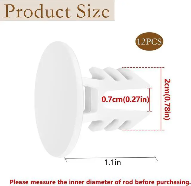 Alt view image 2 of 7 - 12 Pcs Closet Rod End Caps, Wear-Resistant Curtain Rod Pole Endcaps | White Hang Bar Plug Caps, Closetmaid End Covers for Home Bedroom Living Room Curtain Bracket Accessories