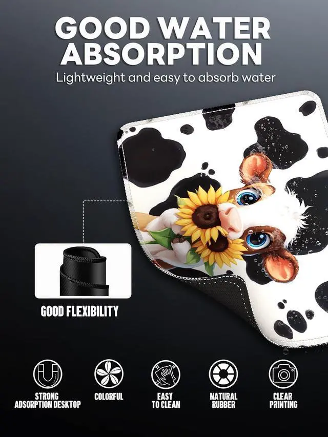 Alt view image 5 of 6 - Cute Mouse Pads,Unique Mouse Pad Design, 9.33 x 7.76 in | Desk Accesories with Rubber Non-Slip Base,Stitched Mouse Pad for Desk, Computer and Gaming, Cow Sunflowers B