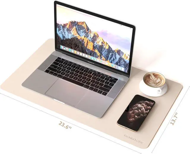 Alt view image 2 of 7 - RENMTURE PU Mouse Pad, Faux Leather Large Desk Pad, Home Work Office Accessories, Non-Slip Desk Mat, Waterproof Gaming Pad Desk Blotter (23.6" x 13.7", Beige)