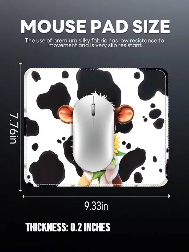 Alt view image 6 of 6 - Cute Mouse Pads,Unique Mouse Pad Design, 9.33 x 7.76 in | Desk Accesories with Rubber Non-Slip Base,Stitched Mouse Pad for Desk, Computer and Gaming, Cow Sunflowers B
