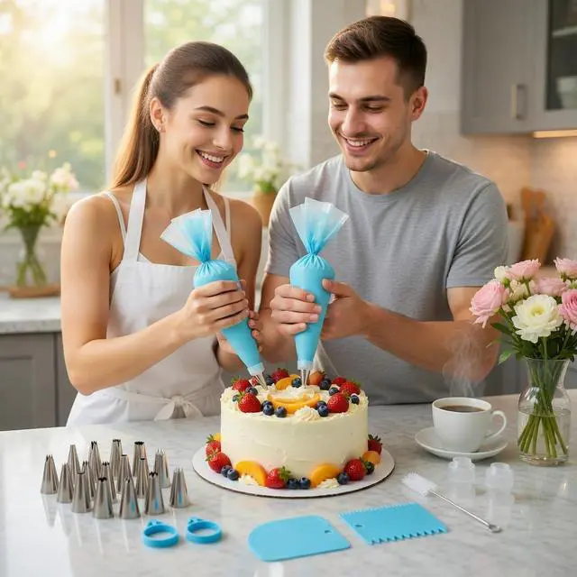 Alt view image 4 of 7 - Piping Bags and Tips Set, Reusable Cake Decorating Kit | Beginner-Friendly for Home Bakers Using Icing Bags and Tips to Frost Cakes, Cupcakes, Cookies, Pastries and Desserts at Home