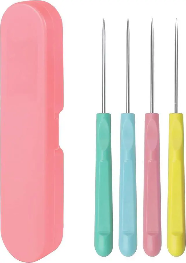 Main image of 4 Pcs Cookie Scribe Needles, 5.2 Inch Icing Tools, Pink | Stainless Steel Tips, for Icing Detail Work, Popping Bubbles, Cake and Cookie Decorating