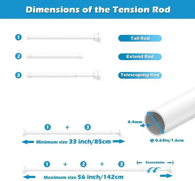 Alt view image 4 of 7 - Spring Curtain Rod 33 to 56 Inch Adjustable White Curtain Rod No Drilling Non-Slip Expandable Tension Rod for Window, Doorway, Closet, Door, Wardrobe