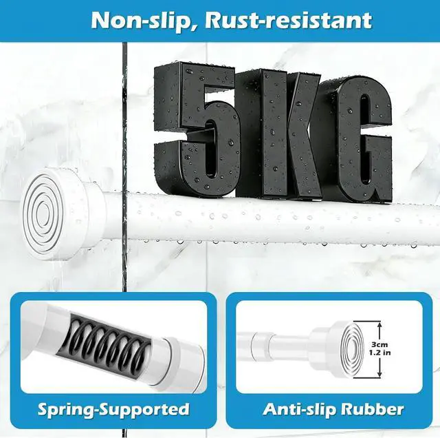 Alt view image 3 of 7 - Spring Curtain Rod 33 to 56 Inch Adjustable White Curtain Rod No Drilling Non-Slip Expandable Tension Rod for Window, Doorway, Closet, Door, Wardrobe