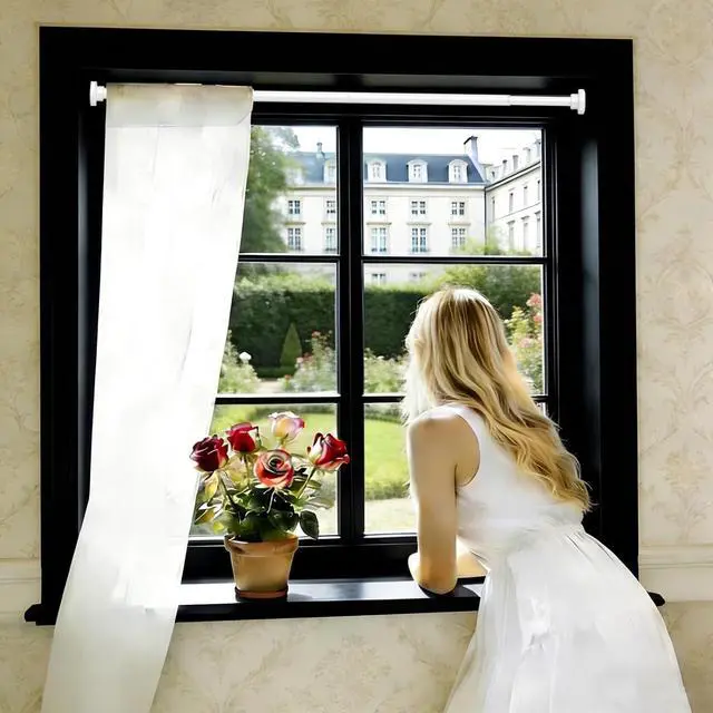 Alt view image 2 of 7 - Spring Curtain Rod 33 to 56 Inch Adjustable White Curtain Rod No Drilling Non-Slip Expandable Tension Rod for Window, Doorway, Closet, Door, Wardrobe