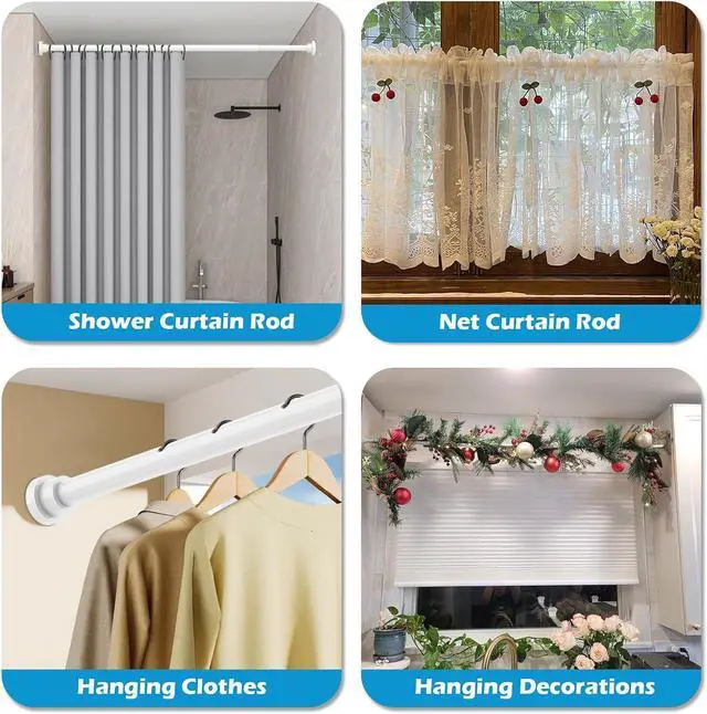 Alt view image 6 of 7 - Spring Curtain Rod 33 to 56 Inch Adjustable White Curtain Rod No Drilling Non-Slip Expandable Tension Rod for Window, Doorway, Closet, Door, Wardrobe