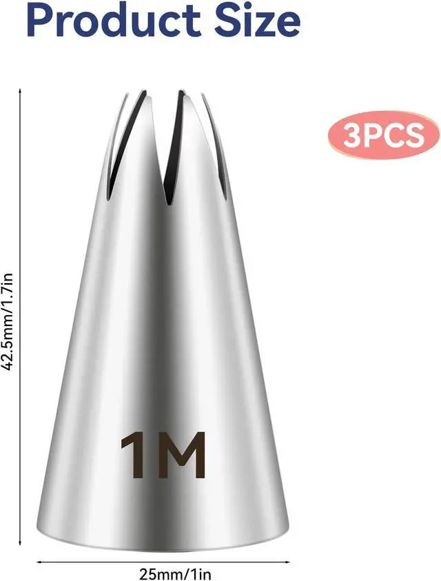 Alt view image 2 of 7 - 3pcs 1M Cake Piping Tips, Decorating Supplies, Nozzles for Buttercream, Icing, Birthday Cakes, Cupcakes - Baking Tools for DIY Art